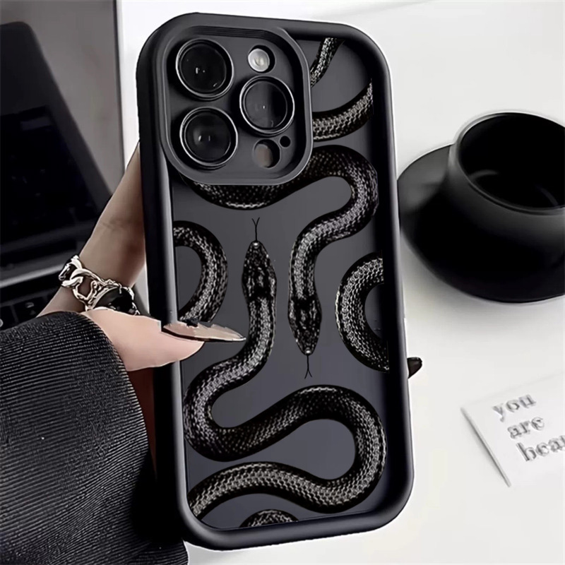 Phone Cases For Iphone 15 - Black Snake Print Phone Case For