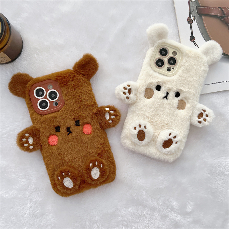 Korean 3D Cartoon Bear Fluffy  - đánh giá và giá Phone Cases For Iphone 15